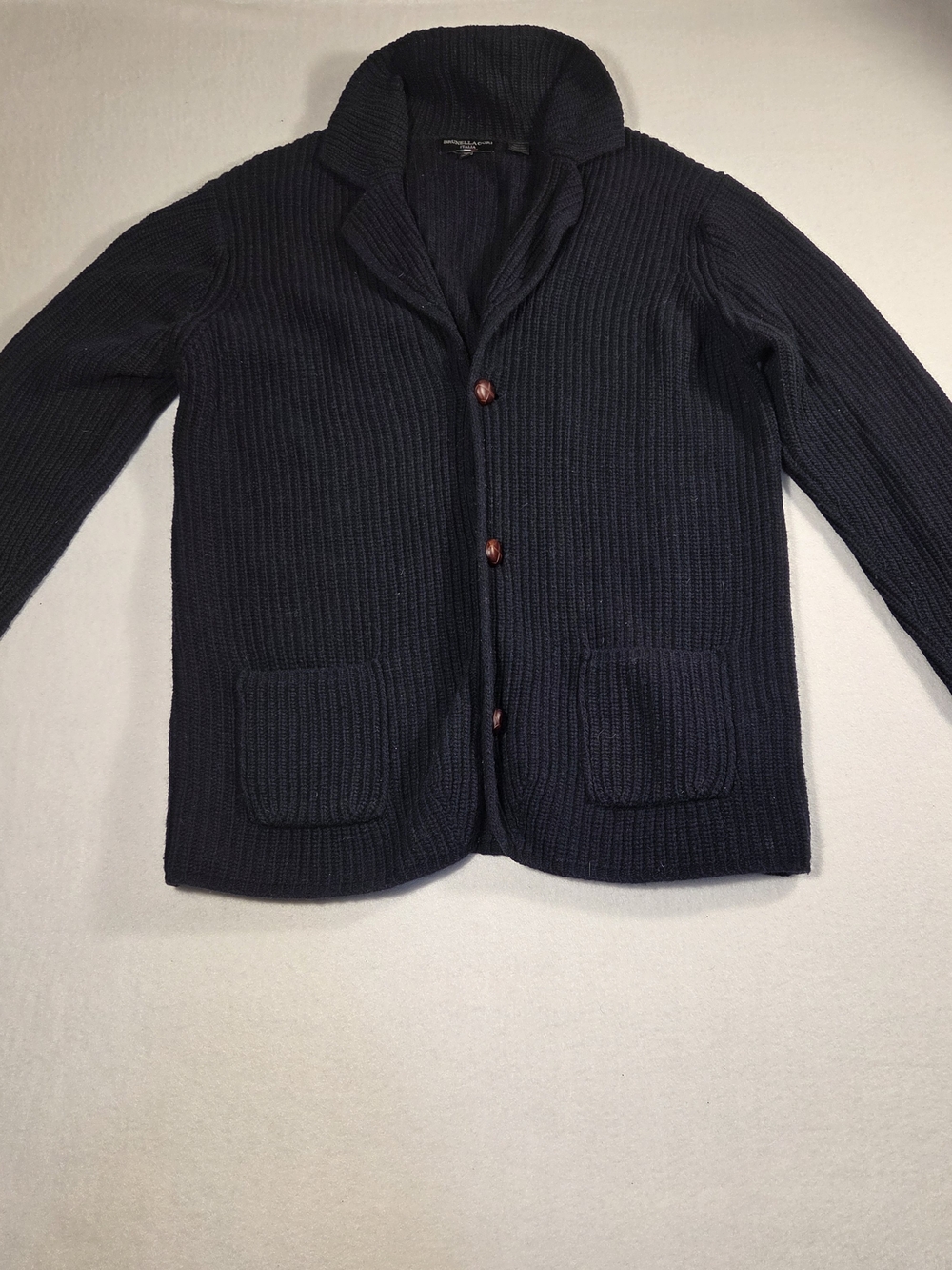 Men's Navy Blue Collar Cable Knit Cardigan Sweater Size XL - Picture 7 of 10